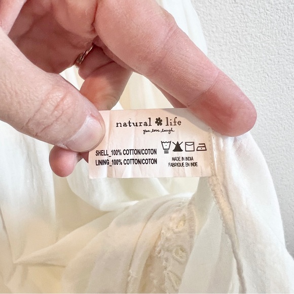 Natural Life White Smocked Cotton Eyelet Midi Dress L/XL Cottagecore Boho NWT - Picture 9 of 12